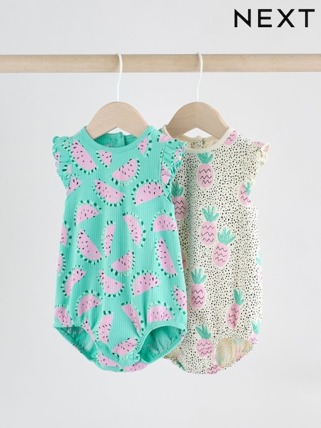 Verde/rosa - Baby Fruit Printed Frill 100% Cotton Rompers 2 Pack (AG4758) | 18 € - 24 €