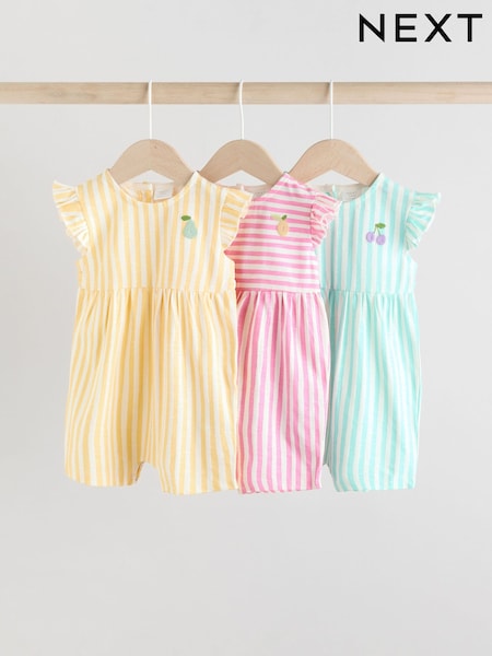 Multi Bright Stripe Baby Printed Rompers 3 Pack (AG4769) | €27 - €33