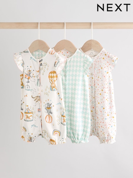 Multi Pastel Animal - Print Baby 100% Cotton Rompers 3 Pack (AG4771) | 30 € - 35 €