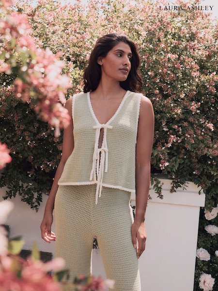 Laura Ashley Crochet Reversible Tie Front 100% Cotton Vest (AG4784) | 283 LEI