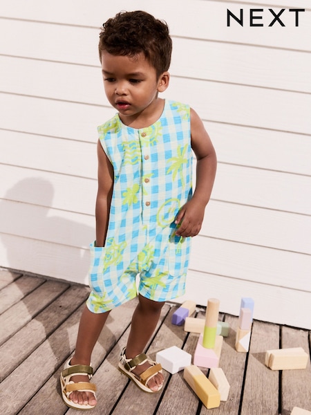 Blue/White Gingham 100% Cotton Romper (3mths-7yrs) (AG4807) | kr217 - kr251
