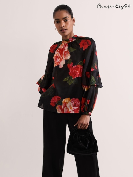 Phase Eight Red Celina Rose Print Blouse (AG4811) | AED259