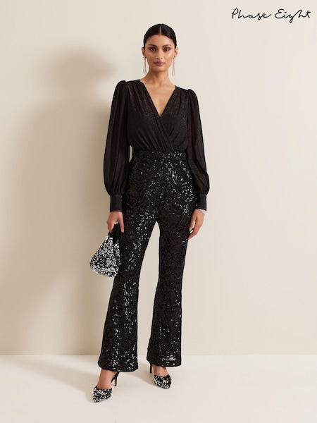 Phase Eight Black Milena Black Sequin Jumpsuit (AG4816) | €121