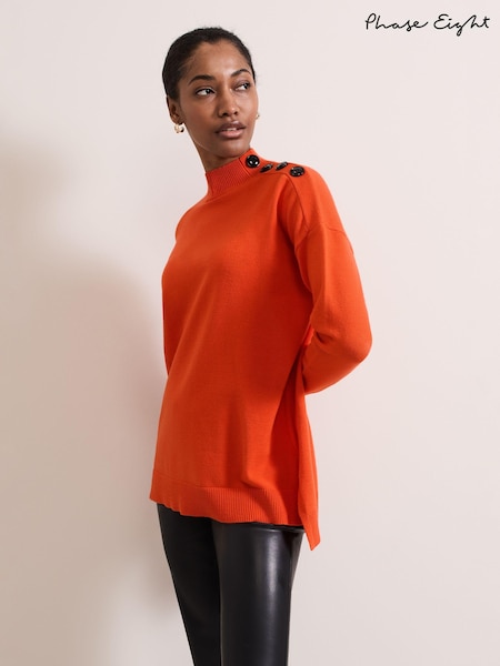 Phase Eight Orange Holly Button Neck Jumper (AG4842) | €48