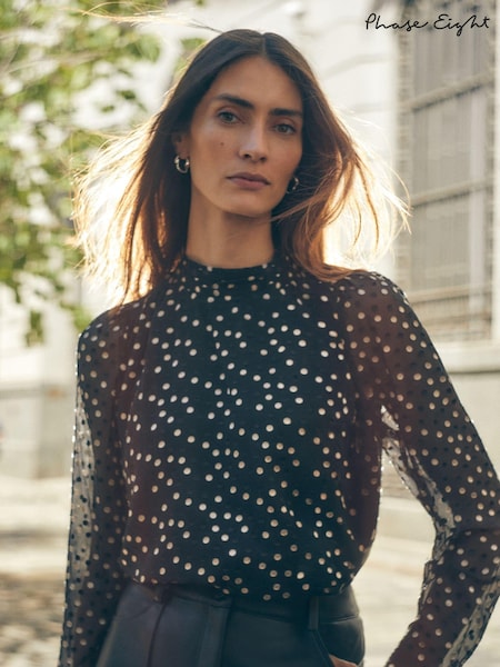 Phase Eight Black Jacey Metallic Blouse (AG4844) | AED247