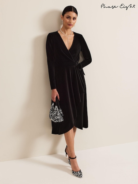 Phase Eight Black Julia Black Velvet Wrap Dress (AG4845) | 344 QAR