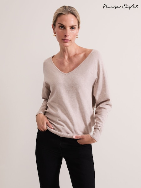 Phase Eight Natural Senita Fine Knit V-Neck Jumper (AG4848) | €115