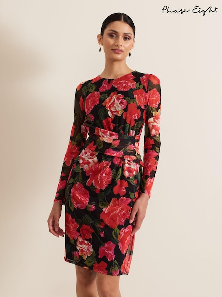 Phase Eight Black Roshni Mesh Floral Midi Dress (AG4854) | €70
