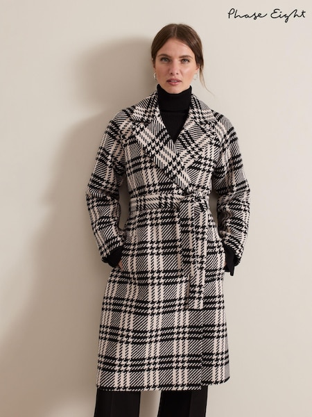 Phase Eight Black Petite Cassie Check Wool Coat (AG4862) | €140