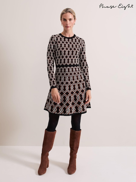 Phase Eight Black Josie Jacquard Fit and Flare Swing Dress (AG4864) | €79
