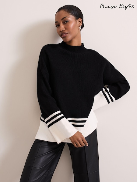 Phase Eight Black Kayleigh Chunky Boxy Striped Jumper (AG4865) | ₪448