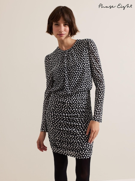 Phase Eight Black Teodroa Spot Mini Ruched Dress (AG4866) | €63