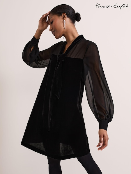 Phase Eight Black Seraphine Black Velvet Tunic Dress (AG4869) | 544 QAR