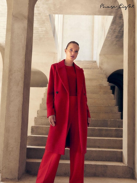 Phase Eight Red Skye Double Breasted Midaxi Wool Coat (AG4871) | €183