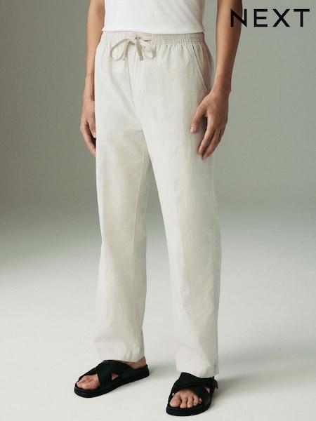Lichtgrijs - Relaxed fit - Linen Cotton Elasticated Waist Drawstring Trousers (AG4907) | € 46