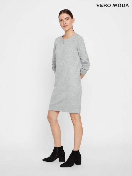 VERO MODA Grey Soft Touch Round Neck Knitted Jumper Dress (AG4910) | ₪181