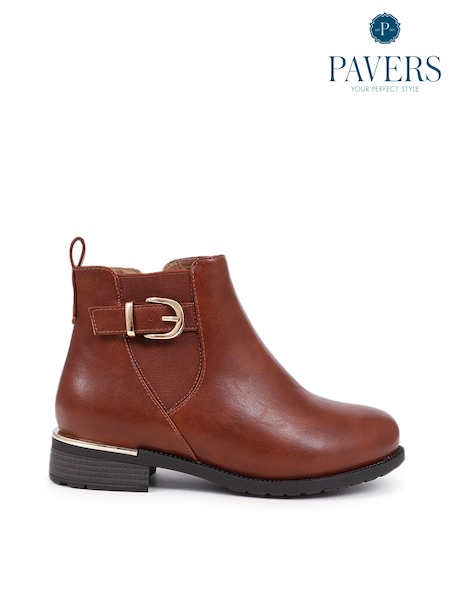 Pavers Brown Extra Wide Fit Extra Wide Fit Buckle Detail Ankle Boots (AG4916) | €71