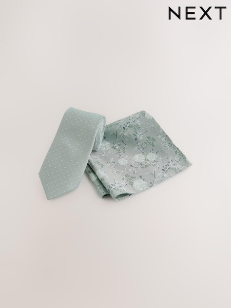 Green 100% Silk Tie and Pocket Square Set (AG4936) | € 42