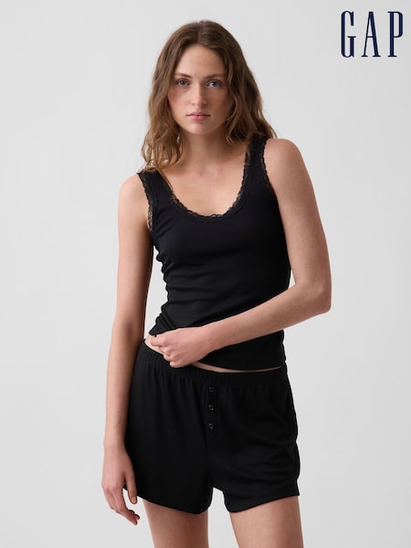 Black - Gap Mini Rib Lace-trim Pyjamas Vest