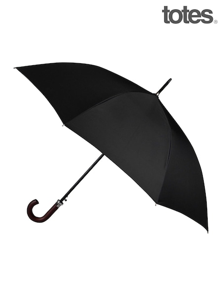Totes Black Automatic Wood Crook Walker Eco-Brella Umbrella (AG5029) | CA$72