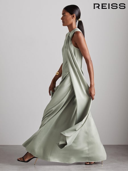 Reiss Green Quincy Atelier Draped-Satin Occasion Dress (AG5041) | €783