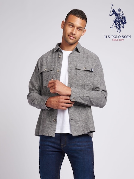 U.S. Polo Assn. Grey Mens Textured Herringbone 100% Cotton Overshirt (AG5078) | €53