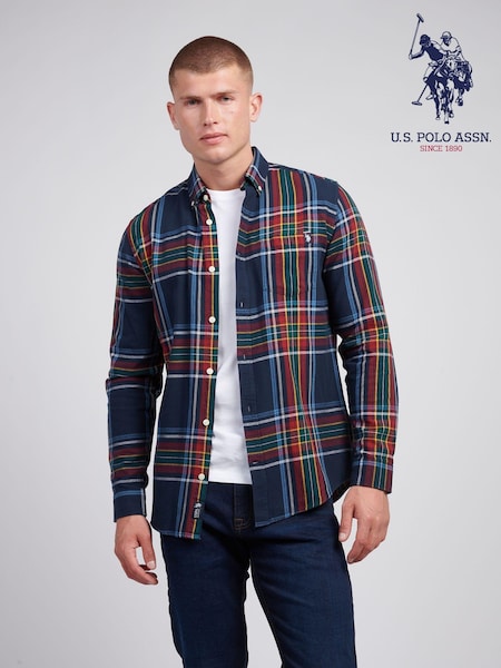 U.S. Polo Assn. Blue Mens Variation Check 100% Cotton Twill Shirt (AG5080) | €60