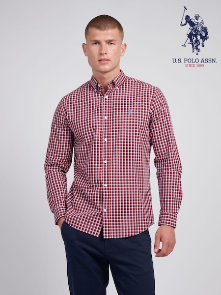 U.S. Polo Assn. Red Mens Gingham 100% Cotton Shirt (AG5086) | €79