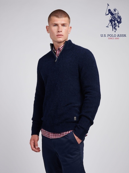 U.S. Polo Assn. Blue Mens Boucle Knit Funnel Neck Polo Shirt (AG5091) | €112