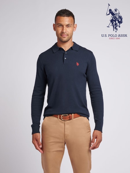 U.S. Polo Assn. Blue U.S. Polo Assn. Mens Long Sleeve Knitted Polo Shirt (AG5099) | 161 QAR