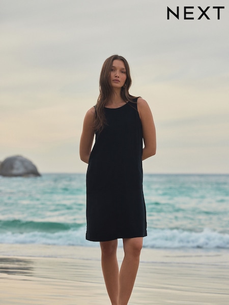 Μαύρο - Linen Scoop Back Mini Shift Dress (AG5108) | 33 €
