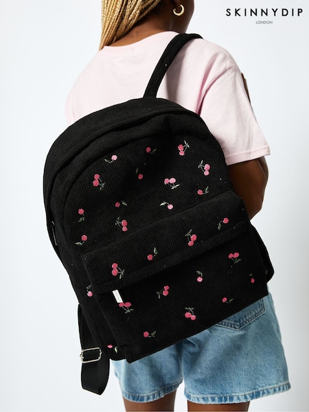Skinnydip Cherry Embroidered Black Backpack (AG5131) | €43