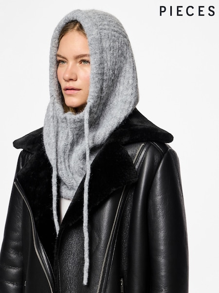 PIECES Grey Ribbed Knit Snood Balaclava Winter Hat (AG5155) | AED81