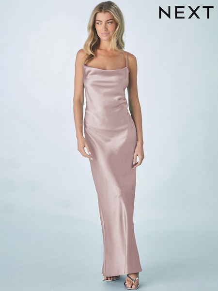 وردي داكن - Bridesmaid Satin Cowl Neck V-back Maxi Dress (AG5157) | ‏29 ر.ع.‏
