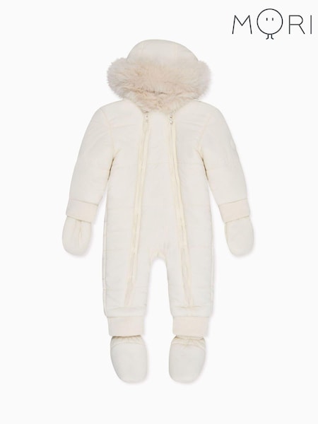 MORI Cream Recycled Faux Fur Lined Cosy Zip Up Snowsuit (AG5175) | AED243