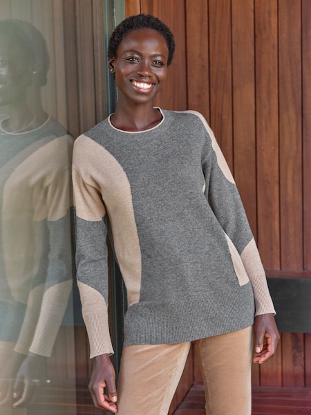 Pure Collection Grey Wool Cashmere Bi Colour Patch Intarsia Jumper (AG5219) | €179