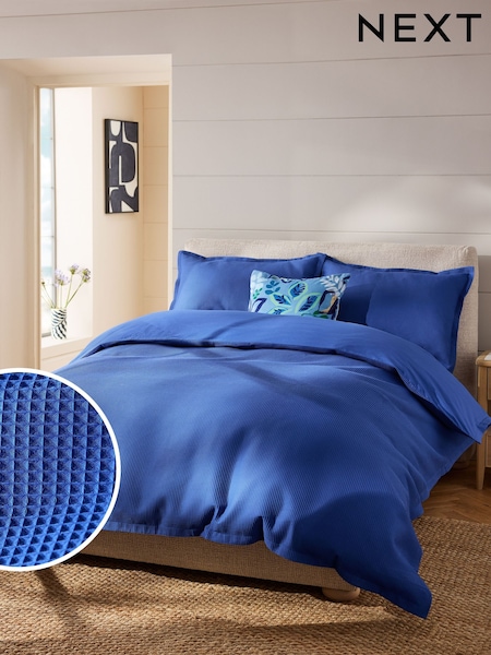 Blue Bright Cobalt Waffle Duvet Cover and Pillowcase Set (AG5270) | €40 - €82
