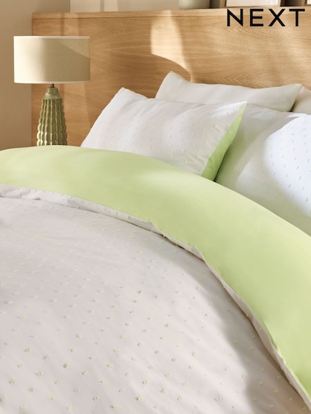 White/Green 100% Cotton Spot Dobby Duvet Cover and Pillowcase Set (AG5271) | €59 - €99