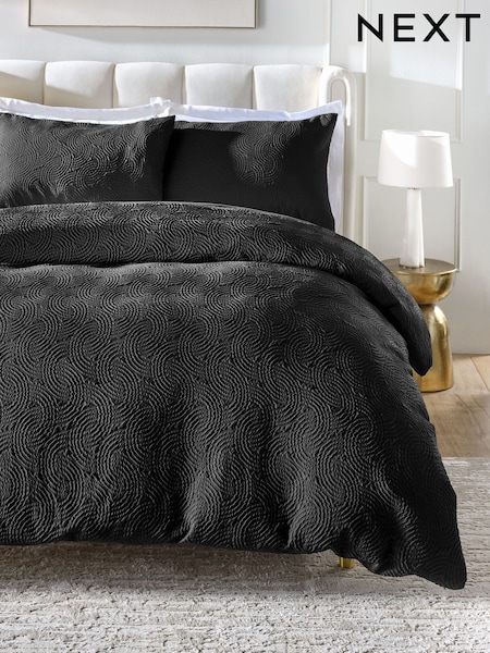 Black Embossed Geometric Texture Duvet Cover and Pillowcase Set (AG5272) | €36 - €76