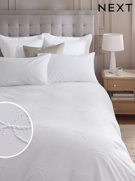 White Bow Textured Print Duvet Cover and Pillowcase Set (AG5280) | €31 - €64