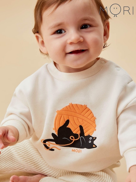 MORI Cream Halloween Cat Organic Cotton Oversized Sweatshirt (AG5351) | AED75 - AED81