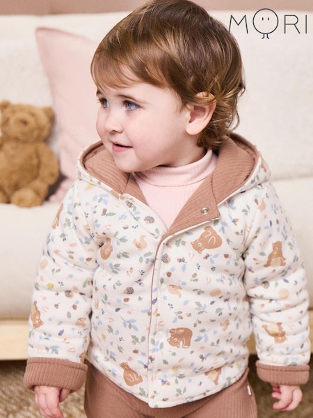 MORI Cream Reversible Bear Print Organic Cotton And Bamboo Jacket (AG5357) | €49