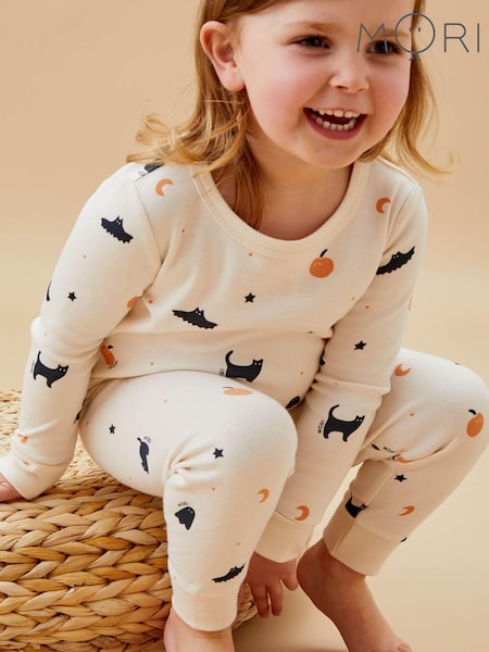MORI Cream Halloween Print Organic Cotton And Bamboo Pyjamas Set (AG5358) | ‏116 ر.ق. - ‏123 ر.ق.