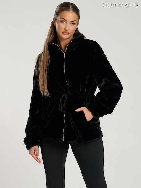 South Beach Faux Fur Jacket With Waist Ties (AG5444) | 271 LEI