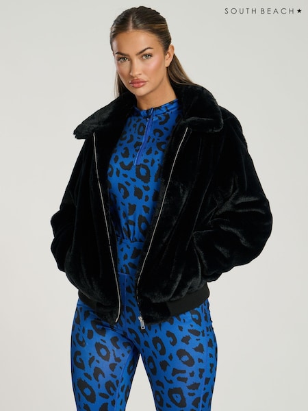 South Beach Black Faux Fur Zip-Up Bomber Jacket (AG5450) | €41.50