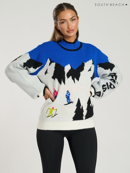 South Beach Black Funnel Neck Ski Scene Knit Jumper (AG5457) | €17.50
