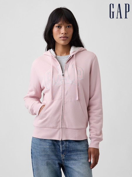 Light Pink - Gap Relaxed Logo Sherpa-lined Zip-up Hoodie
