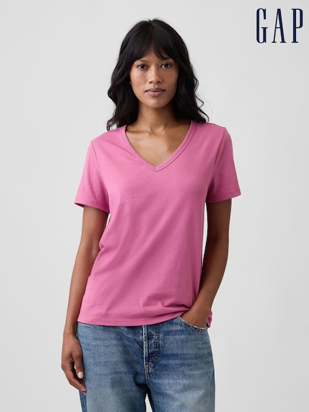 Rosa acceso - Gap Favourite V-neck Short Sleeve T-shirt
