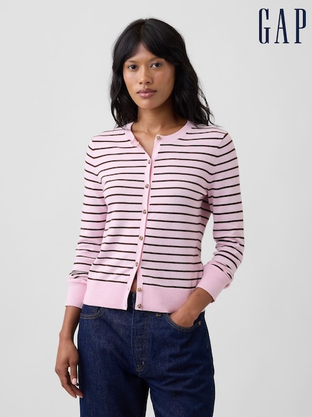 Pink Stripe - Gap Crew Neck Cardigan