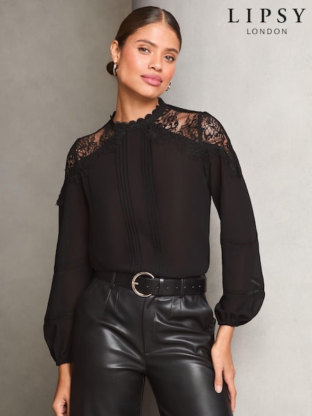 Lipsy Lace Detail High Neck Blouse (AG5553) | €46